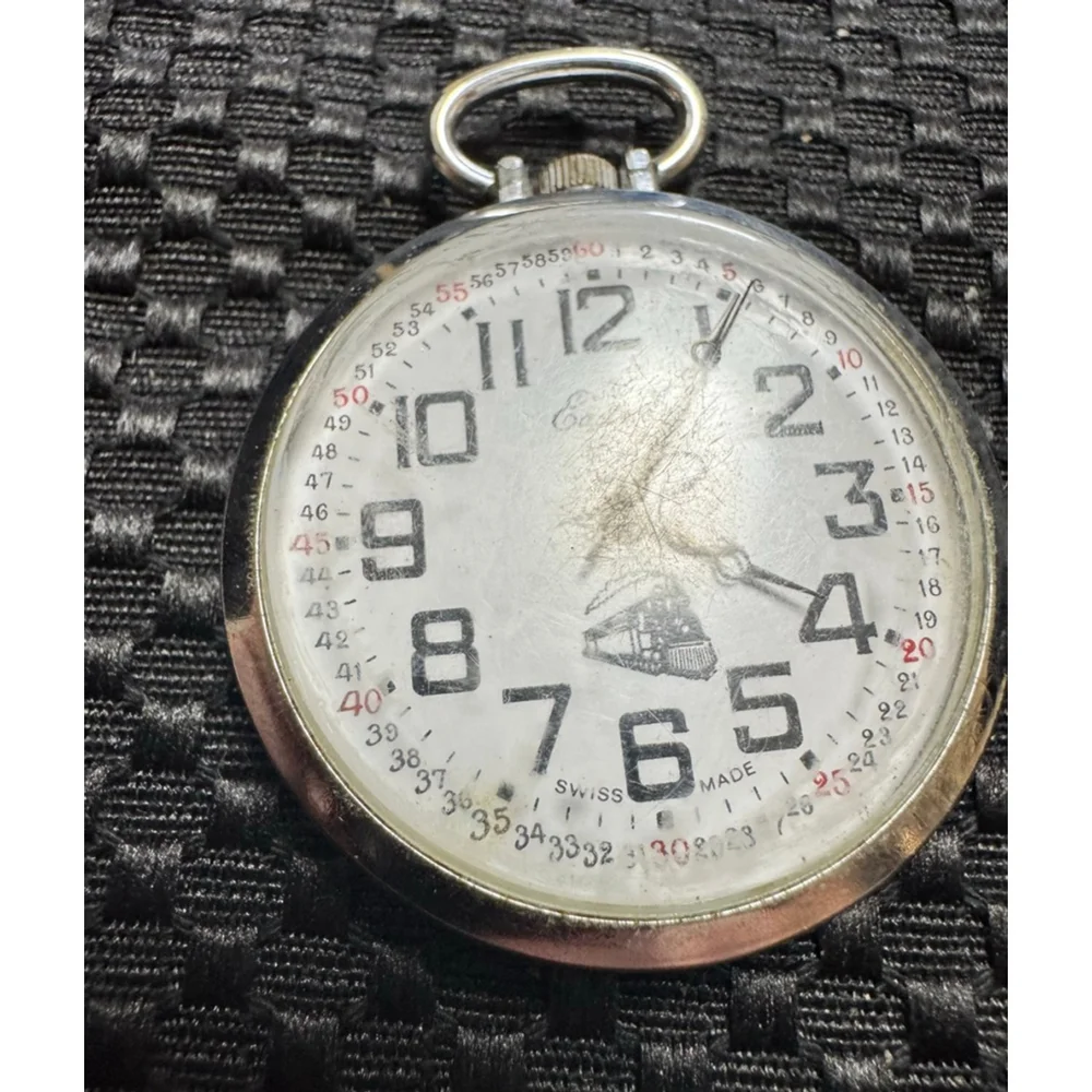 Eastman Swiss Made Open Face Train Pocket Watch Railroad Wide Up 1 Jewel
